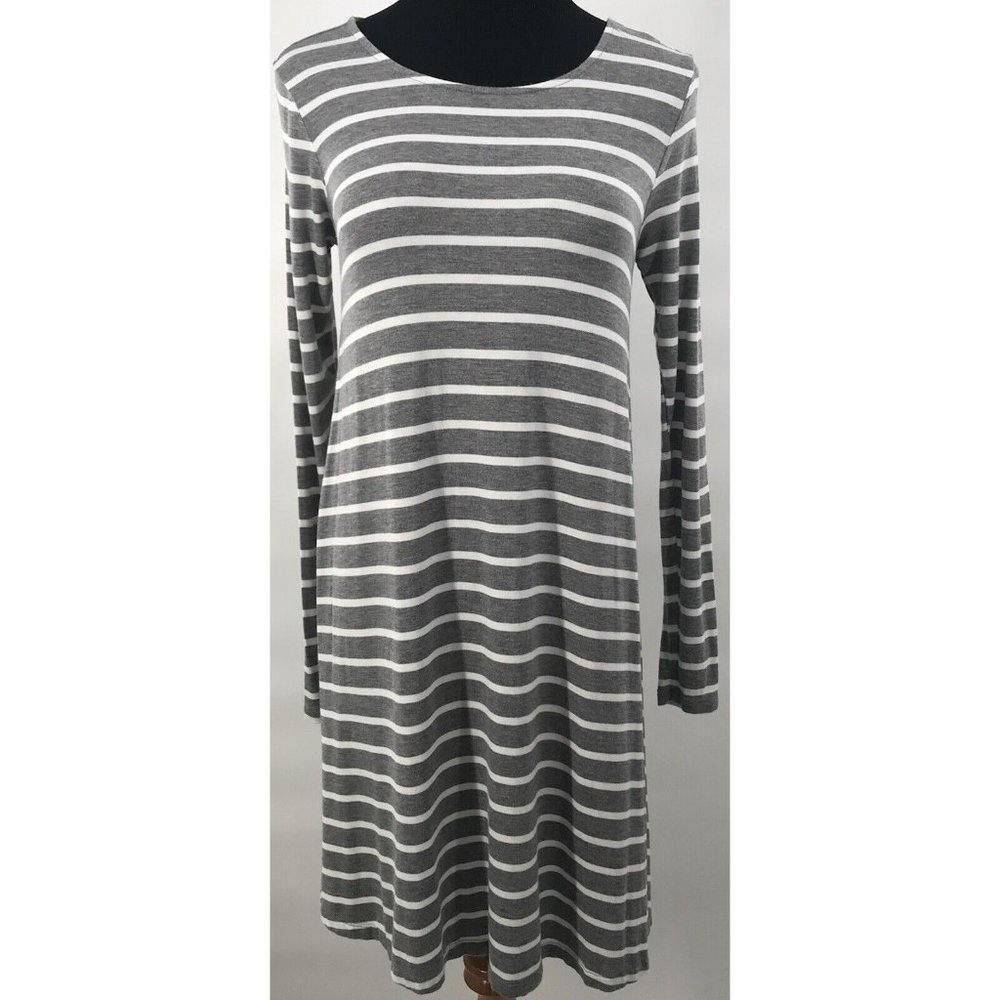 Old Navy Women’s Striped Dress Gray White Long Sleeve Size Small Stretch